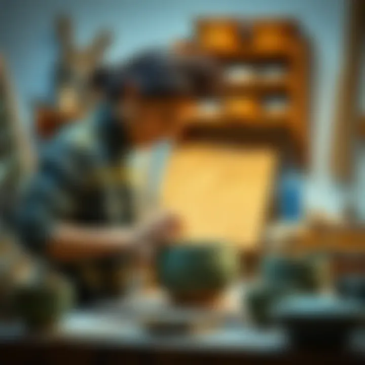 Contemporary Artist at Work Contemporary artist working with greenware ceramics in a studio