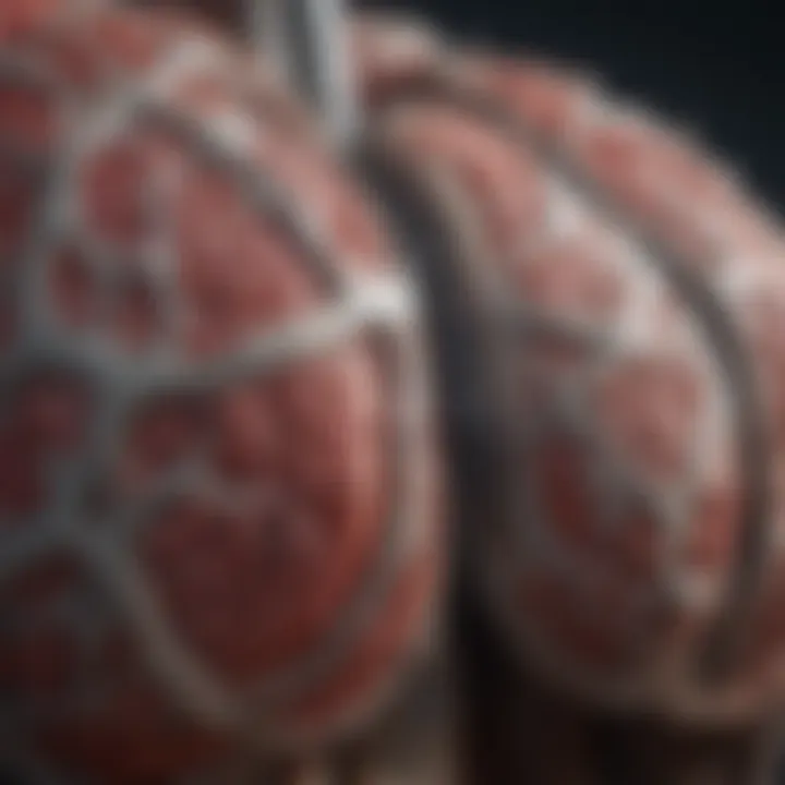 Depiction of lung tissue affected by asbestos exposure
