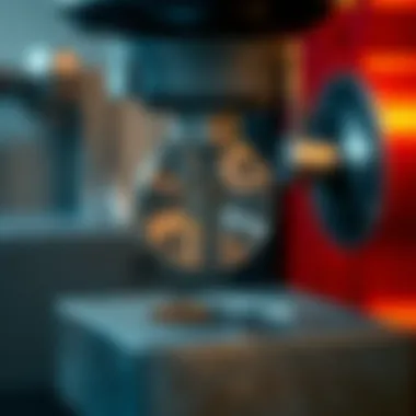 Close-up of a metal sample undergoing Brinell testing