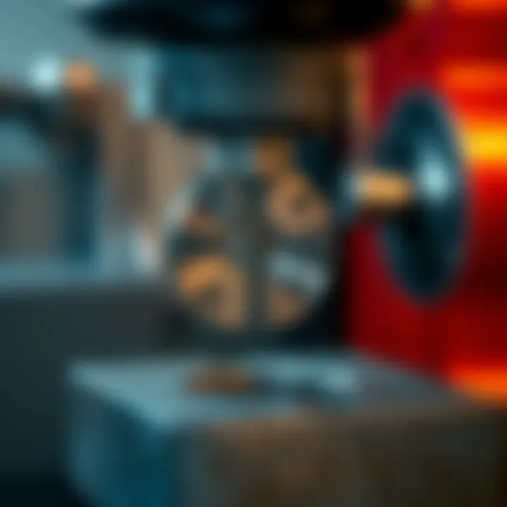 Close-up of a metal sample undergoing Brinell testing