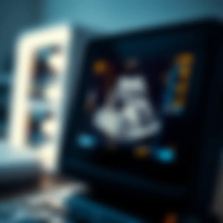 Close-up of portable ultrasound device display showing imaging results