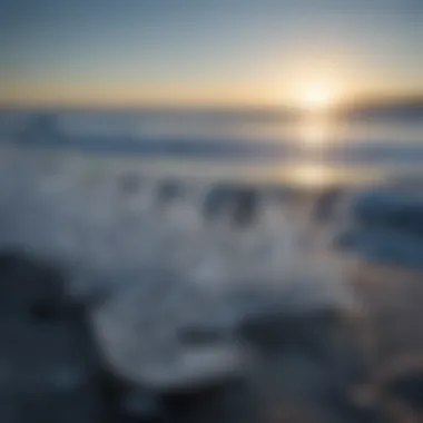 Close-up of ice crystals on the surface of coastal waters