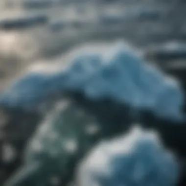 Intricate Coastal Ice Formations Aerial view of coastal ice formations merging with ocean waters
