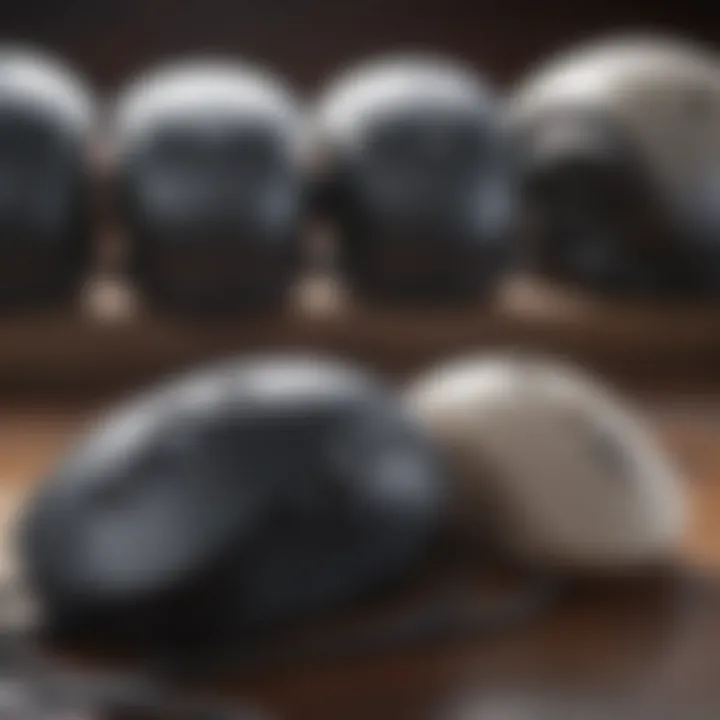 Different types of ergonomic mice arranged for comparison