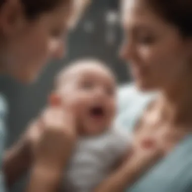 Caregiver attending to a baby during an ear exam