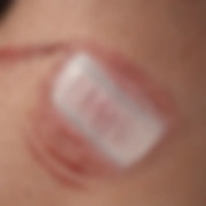 Close-up of a wound care strip showcasing its adhesive side and material texture.