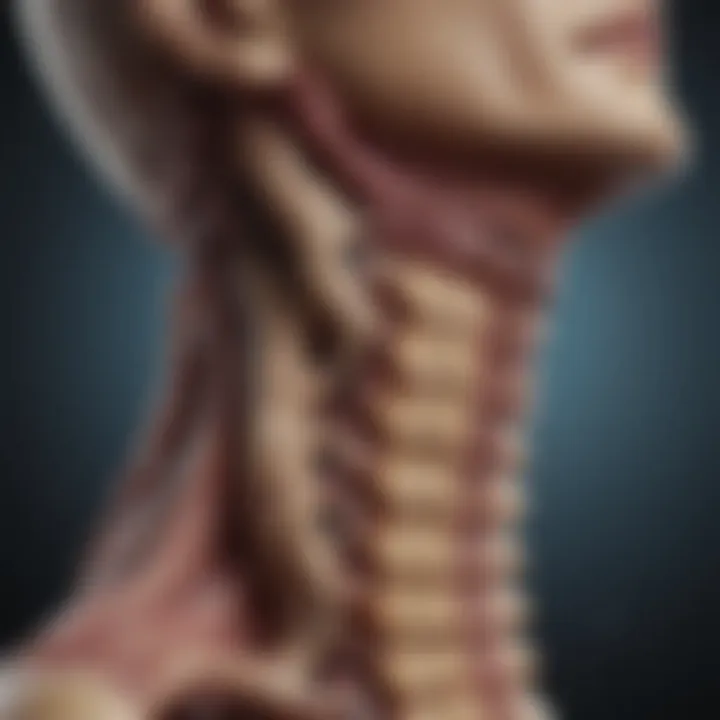 Detailed illustration of the cervical spine highlighting cancerous lesions