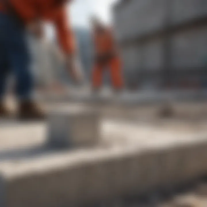 Close-up view of concrete samples being taken at a construction site