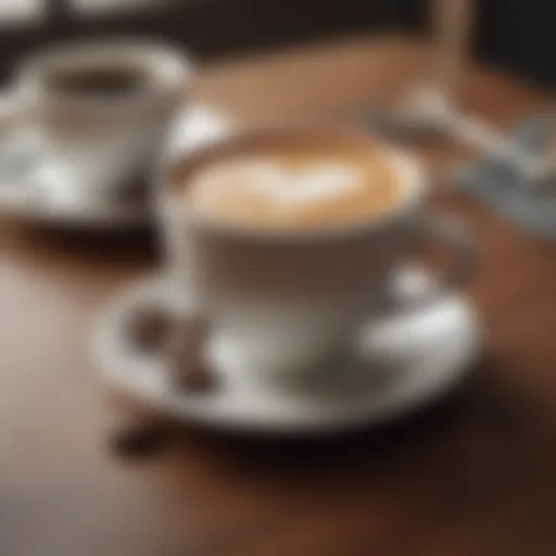 An elegant cup of decaf coffee on a table with heart health symbols in the background.