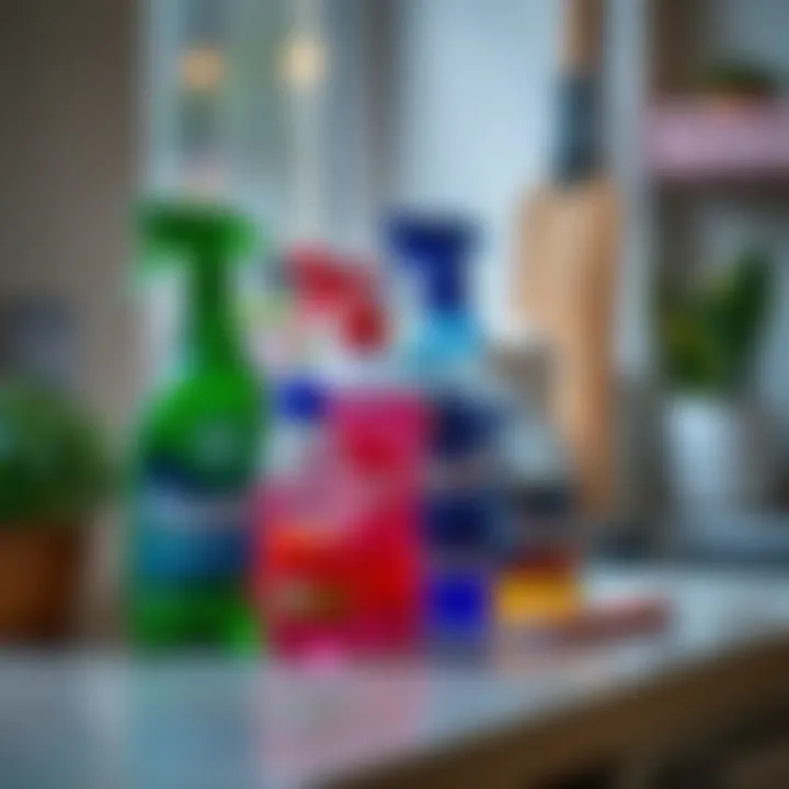 Sustainable Solutions in Cleaning Services Close-up of eco-friendly cleaning products on a countertop
