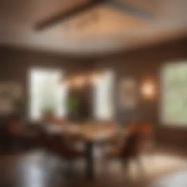 A cozy dining area illuminated with warm-toned pendant lights