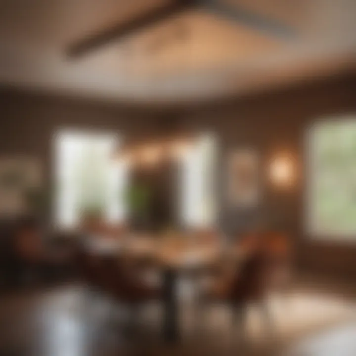 A cozy dining area illuminated with warm-toned pendant lights