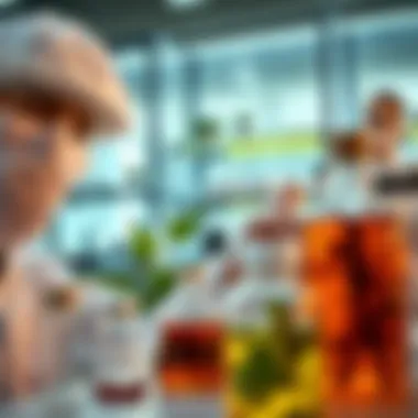 A modern laboratory setting with herbal extracts being analyzed