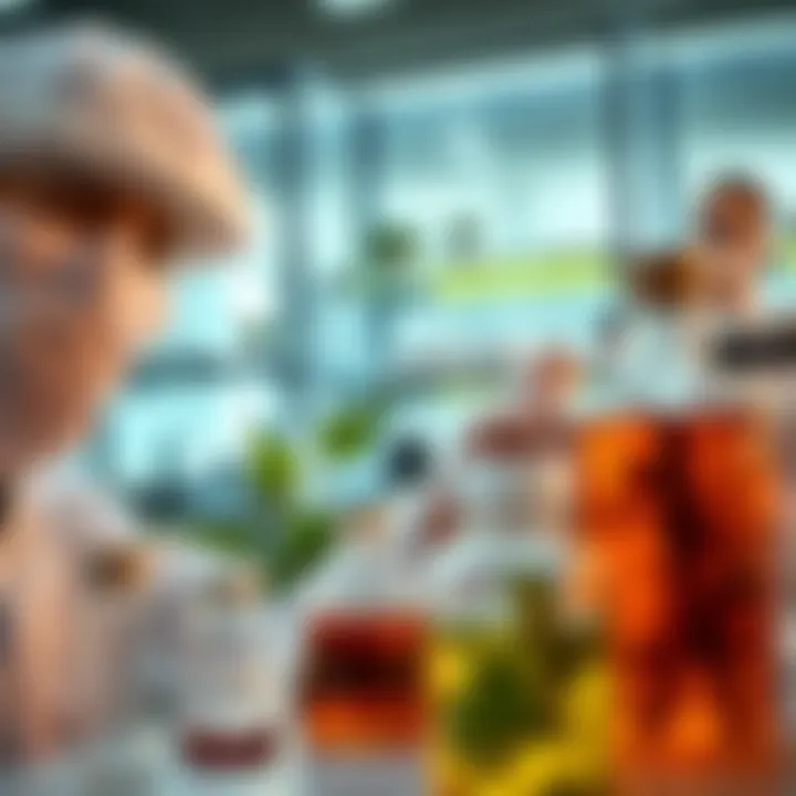 A modern laboratory setting with herbal extracts being analyzed