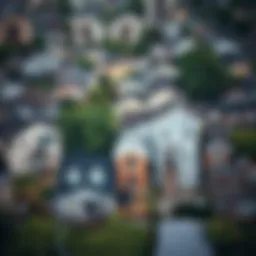 Aerial view of a vibrant urban neighborhood showcasing various housing styles.