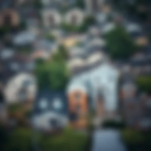 Urban Housing Diversity Aerial view of a vibrant urban neighborhood showcasing various housing styles.