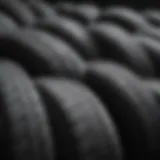 Different types of passenger car tyres displayed