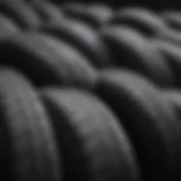 Different types of passenger car tyres displayed