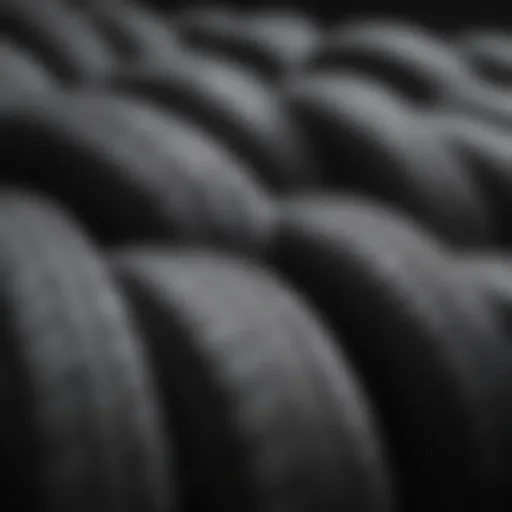 Different types of passenger car tyres displayed