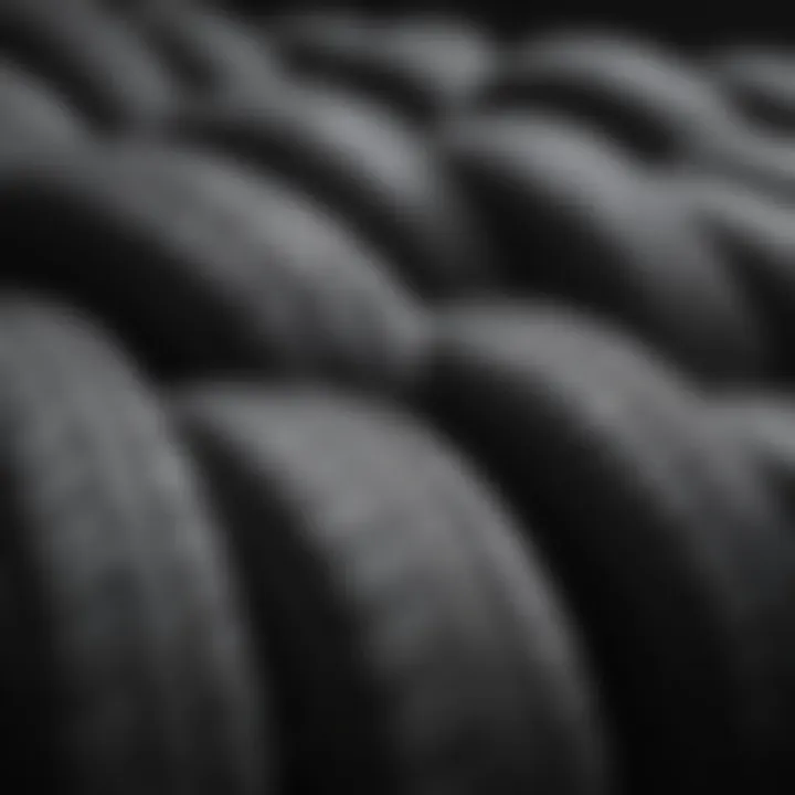 Different types of passenger car tyres displayed