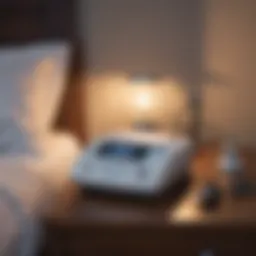 A TENS machine displayed on a bedside table, symbolizing migraine relief.