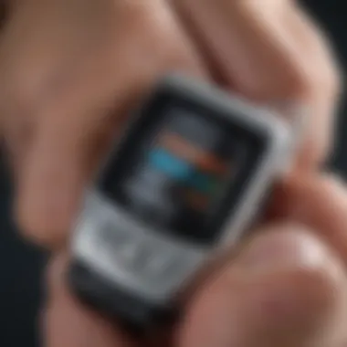 Detailed view of a fingertip oximeter displaying readings