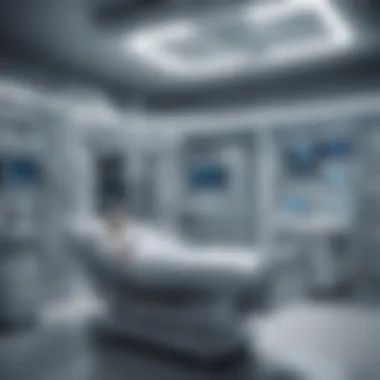 The Future of Intensive Care Technology A futuristic view of a high-tech intensive care unit with innovative technology