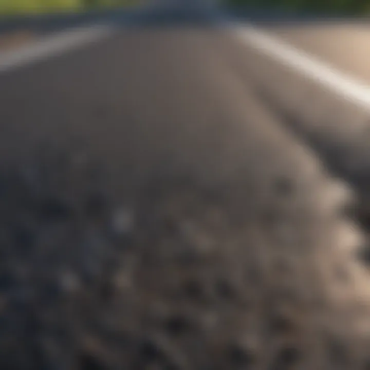 Close-up view of ground asphalt material and texture