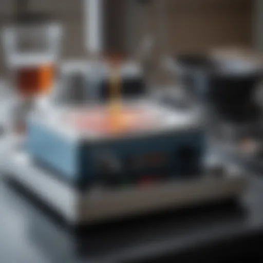 A close-up view of a heated magnetic stirrer in action