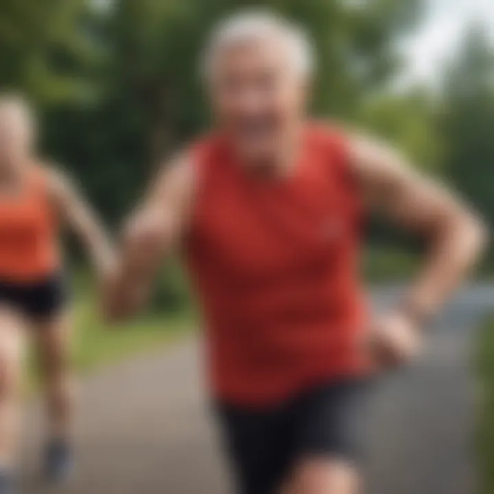 An older adult engaging in high-intensity interval training outdoors, showcasing vitality and enthusiasm.