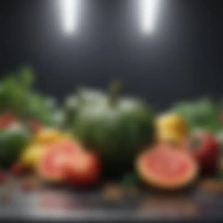 Assorted fruits and vegetables high in potassium
