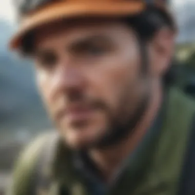 A close-up view of a hiker experiencing nausea in the mountains