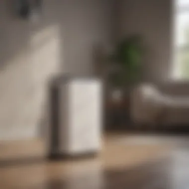 A modern air purifier in an indoor setting.