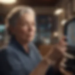 A senior engaging with modern technology at home.