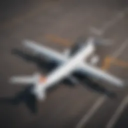 An aerial view of a low-cost airline aircraft at an airport