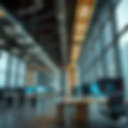 A futuristic office environment showcasing advanced technology