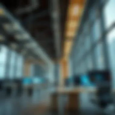 A futuristic office environment showcasing advanced technology