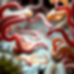 Illustration of various intestinal worms and their habitats