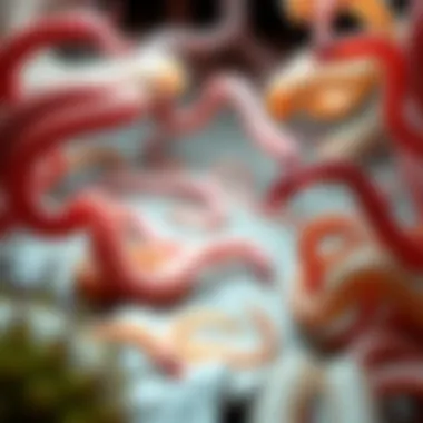 Illustration of various intestinal worms and their habitats