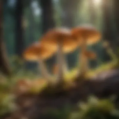 Diagram illustrating the vitamin D synthesis process in mushrooms when exposed to sunlight.