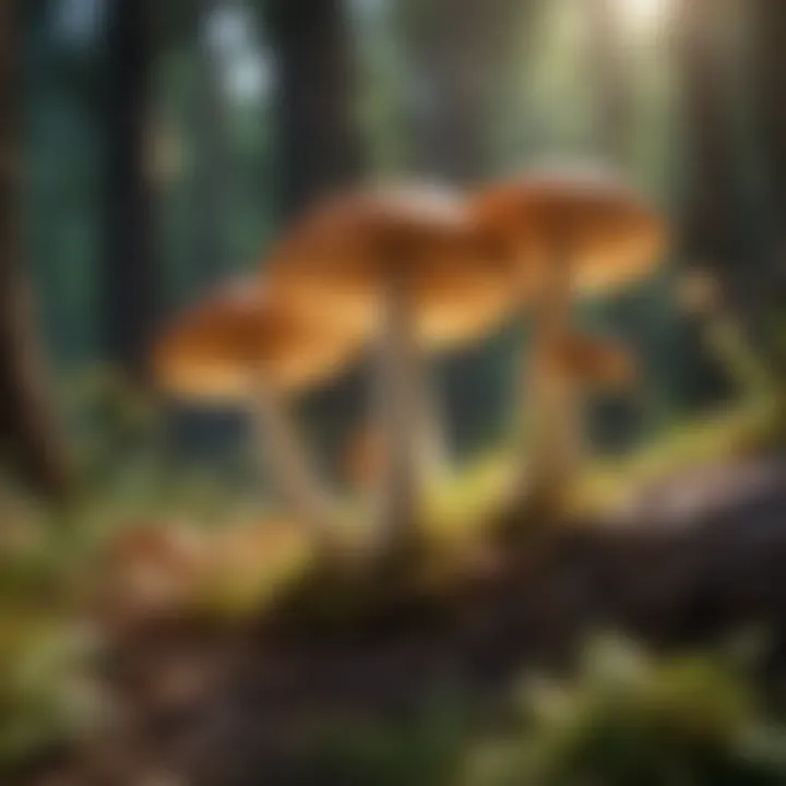 Diagram illustrating the vitamin D synthesis process in mushrooms when exposed to sunlight.