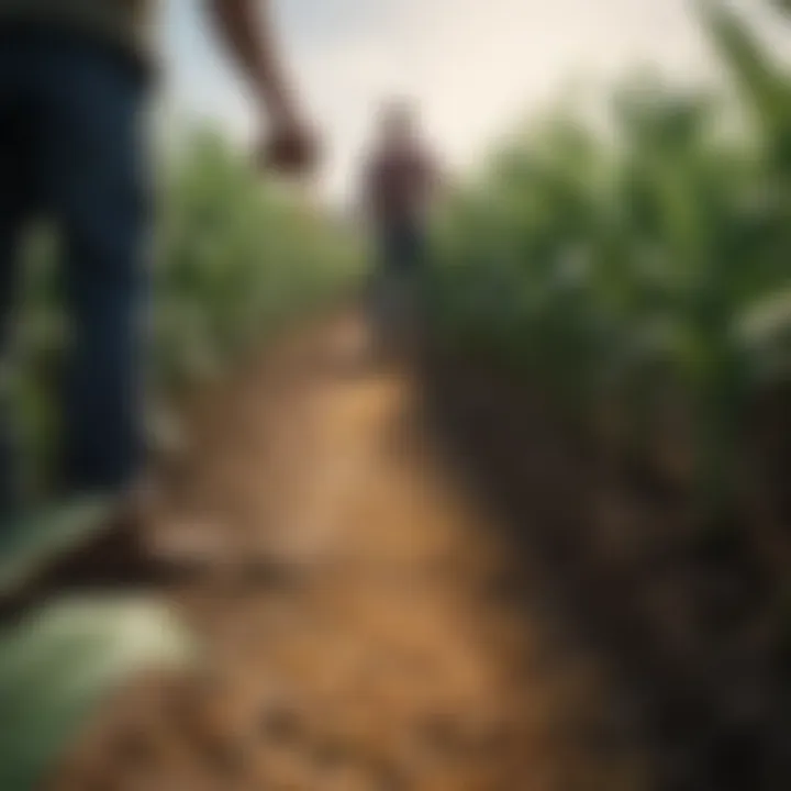 Farmers applying natural fertilizers to corn