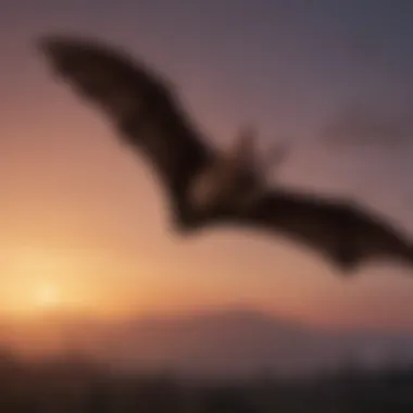 Bat in Flight at Dusk A bat in flight at dusk showcasing its wingspan against a twilight sky.