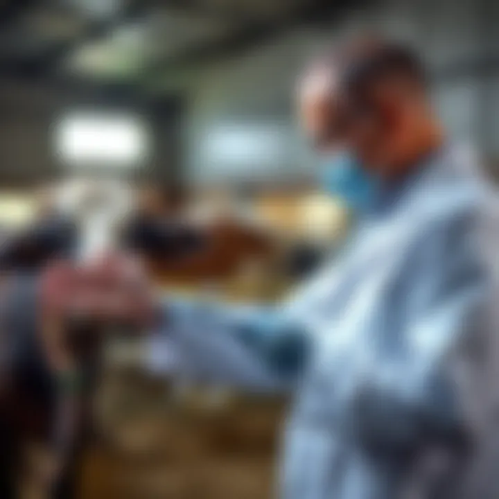 Veterinarian examining cattle for signs of warts