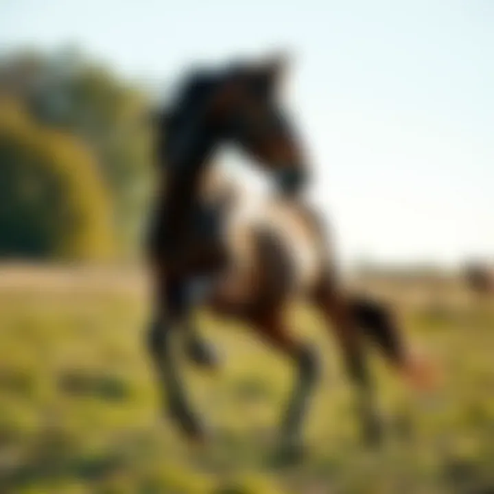 Horse exercising in a field
