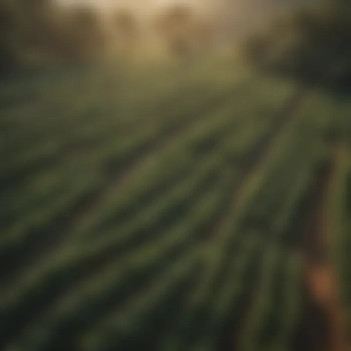 Aerial view of lush coffee plantations