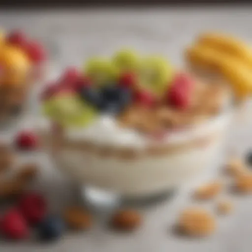 Close-up of a yogurt bowl topped with nuts and fruits