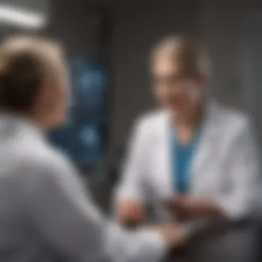 Patient Consultation and Treatment Planning A medical oncologist discussing treatment options with a patient.
