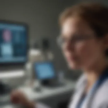 Post-Treatment Patient Monitoring A medical oncologist reviewing a patient's progress.