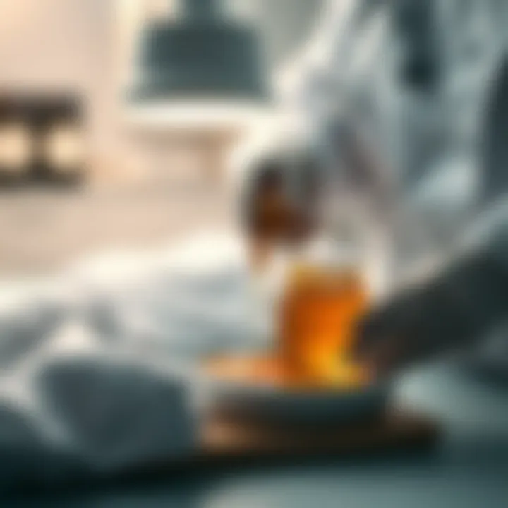 A serene setting with honey being applied in a modern healthcare context